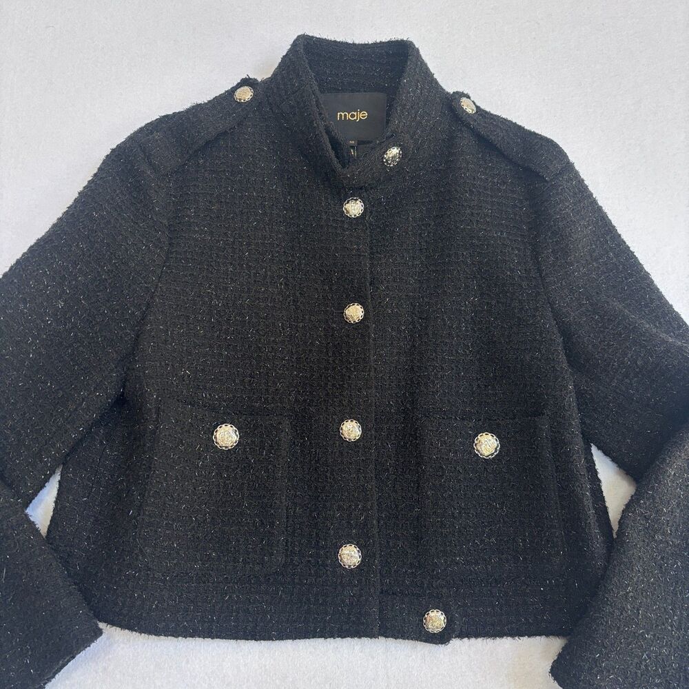 Maje Vateau Cropped Tweed Jacket & Skort Set Women's 38 US M Preppy Old Money - Picture 4 of 14